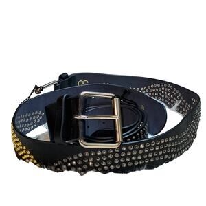 Blue Elegance Black Leather Studded Stone Belt NEW